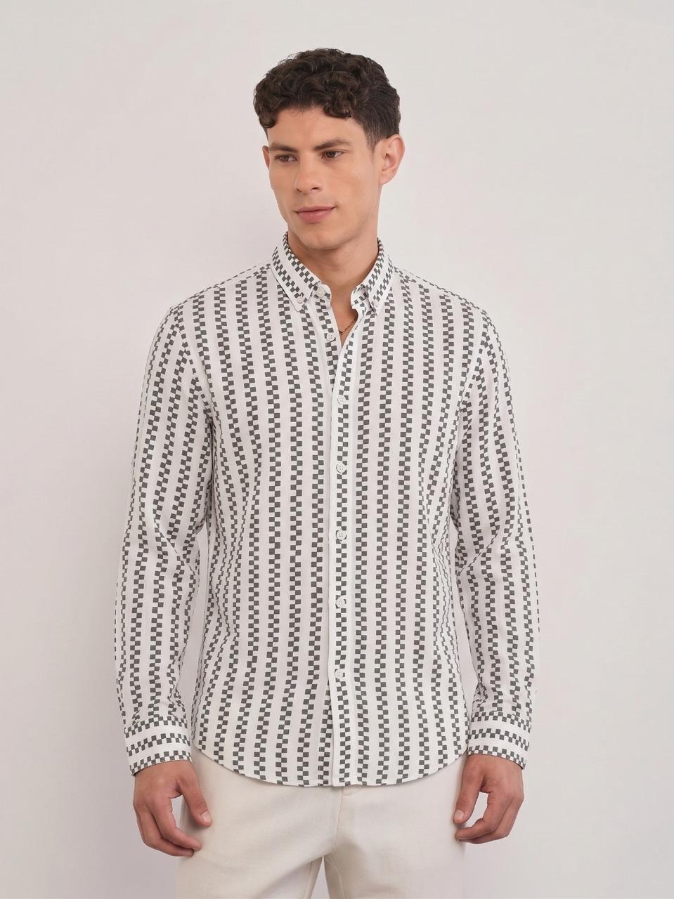 White & Green Geometric Stripe shirt