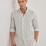 White & Green Geometric Stripe shirt