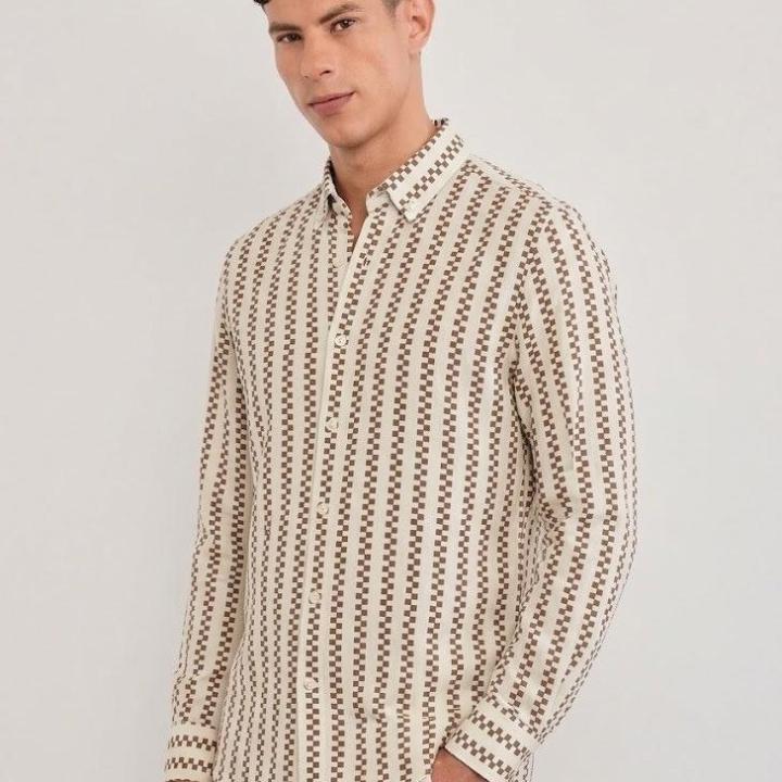 Beige & Brown Geometric Stripe