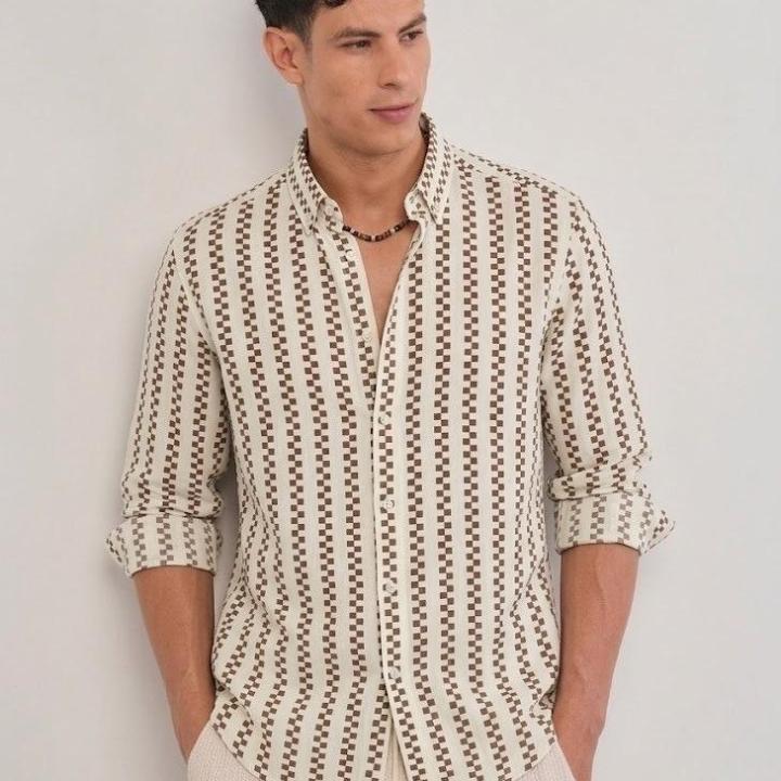 Beige & Brown Geometric Stripe