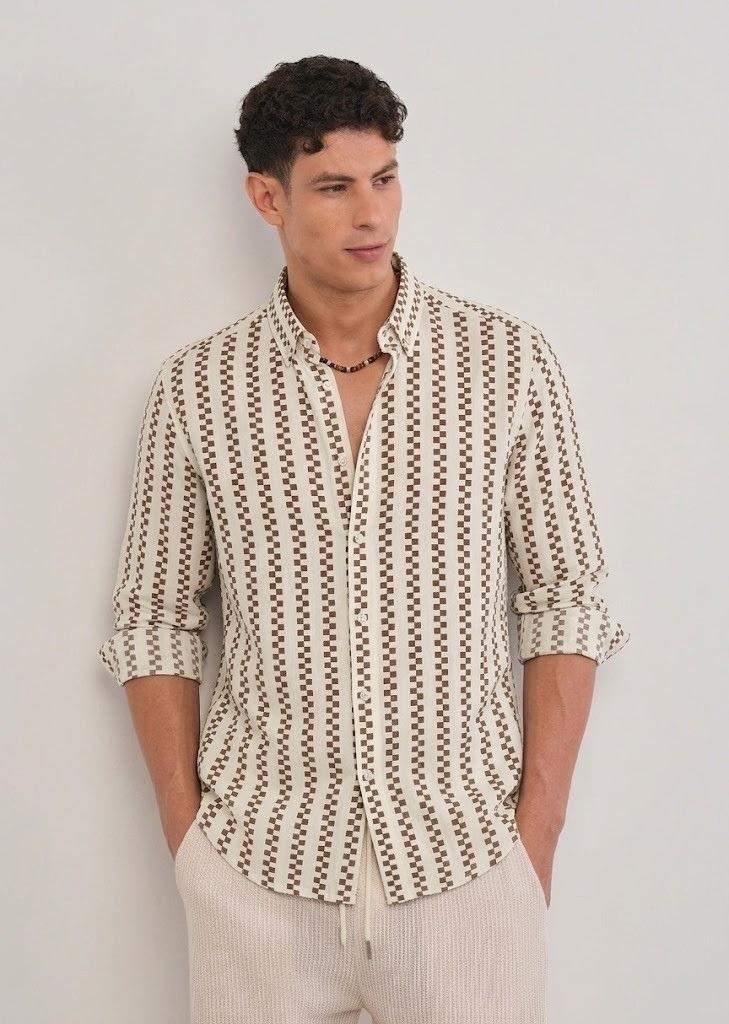 Beige & Brown Geometric Stripe