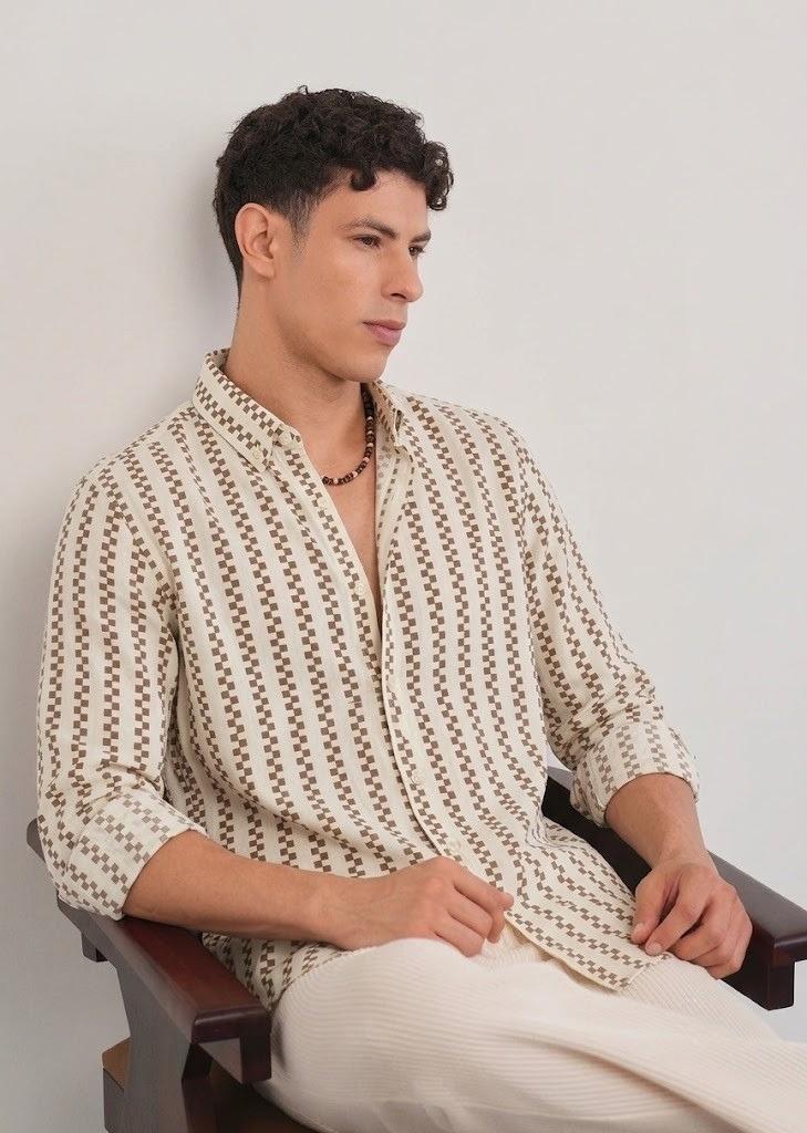 Beige & Brown Geometric Stripe