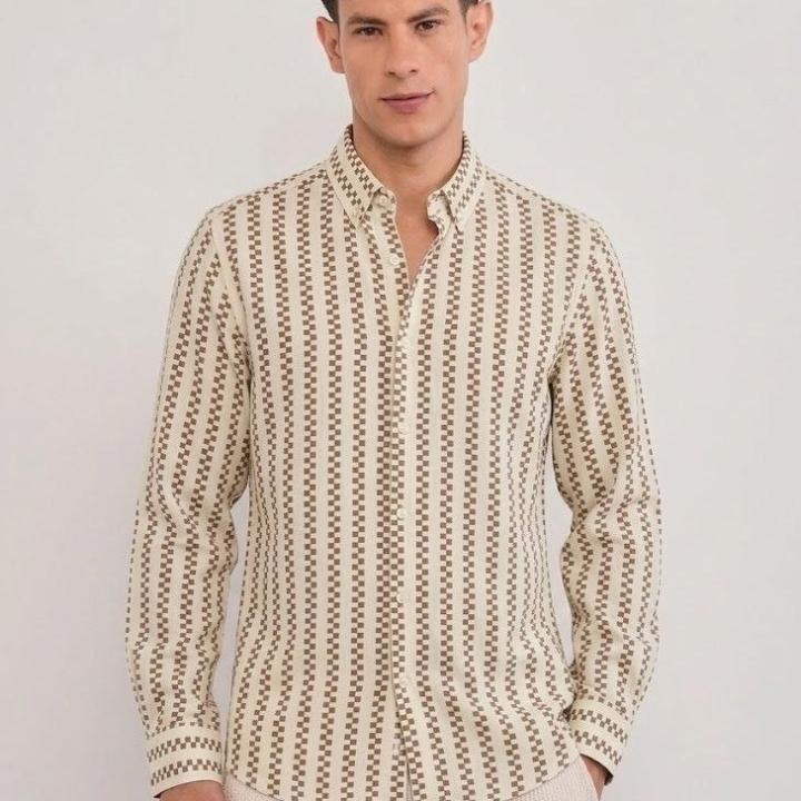 Beige & Brown Geometric Stripe