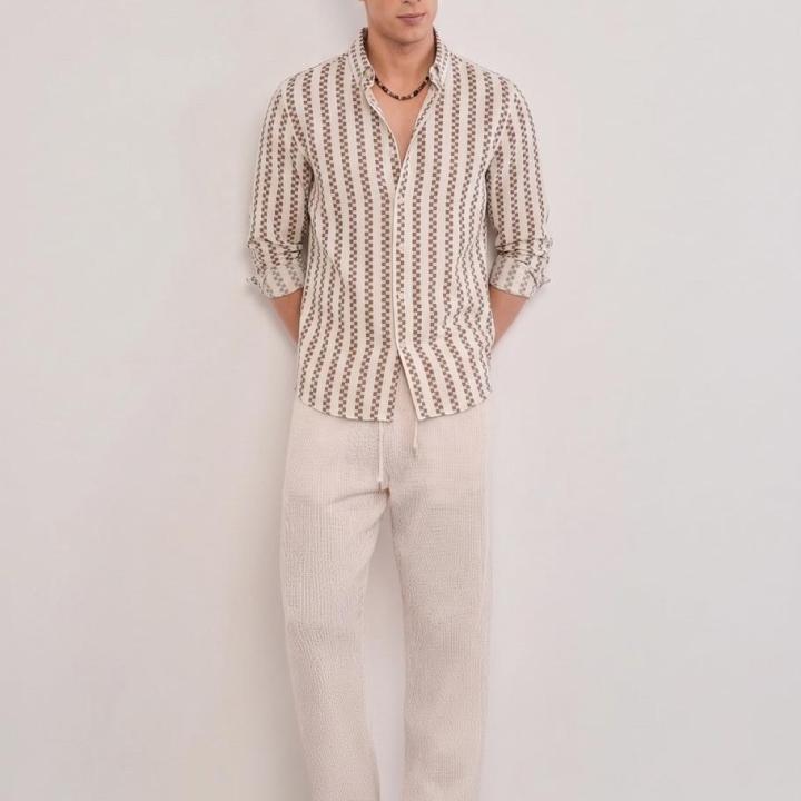 Beige & Brown Geometric Stripe