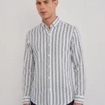 White & Slate Blue Geometric Stripe