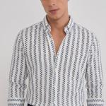 White & Slate Blue Geometric Stripe