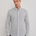 White & Slate Blue Geometric Stripe