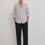 White & Slate Blue Geometric Stripe