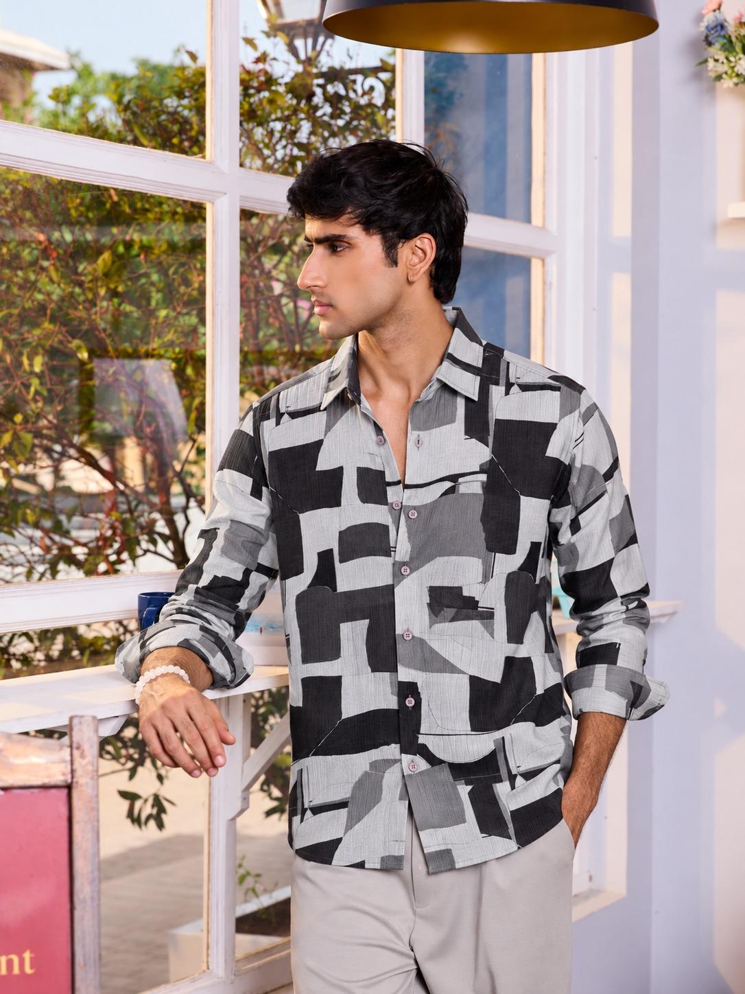Monochrome Abstract Geometric Shirt